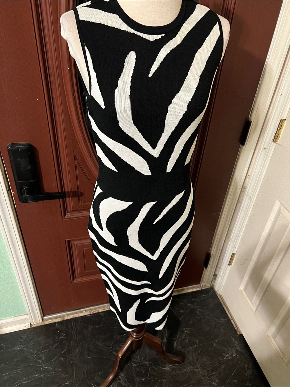 New York & Company Black and White Zebra Print Sheath Dress - Picture 3 of 6